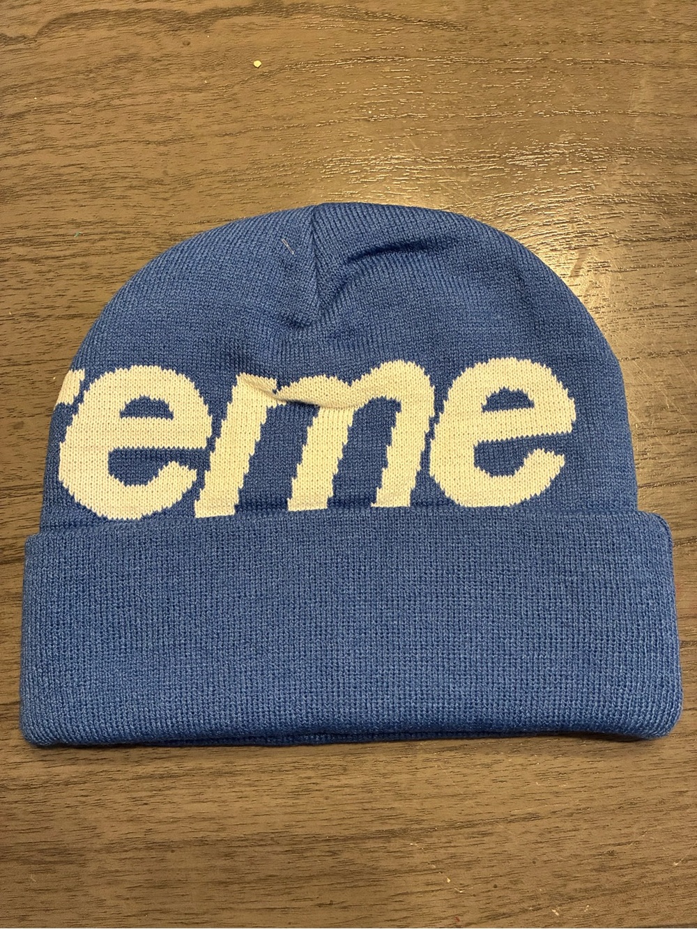 Supreme Blue Beanie with White Logo